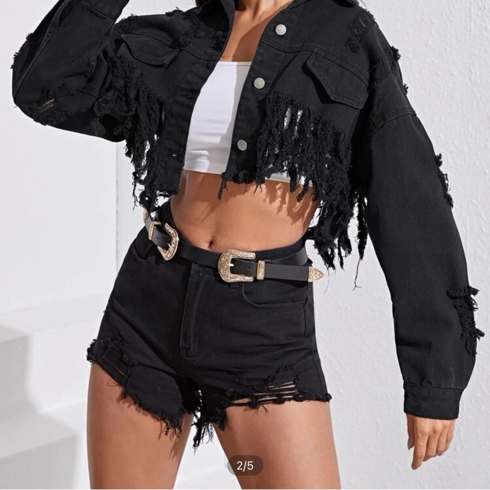 black denim ripped jacket